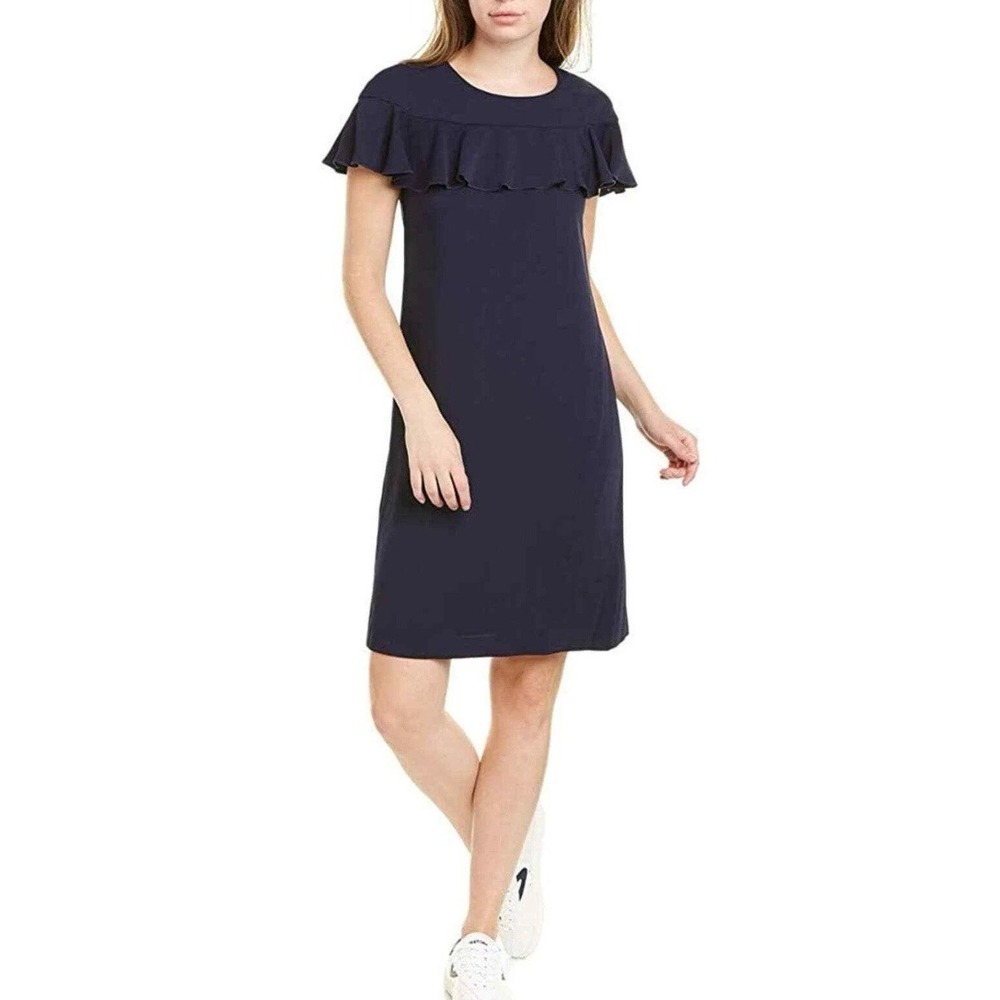 Trinaโ Turk Charleston Shift Ruffle Blue Dress Size 6 Summer. Party Gown Casual